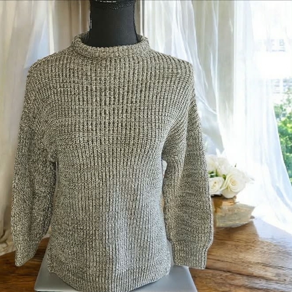 cupcakes & cashmere Sweaters - cupcakes & cashmere Textured Olive And White Marled Mock Turtleneck Sweater